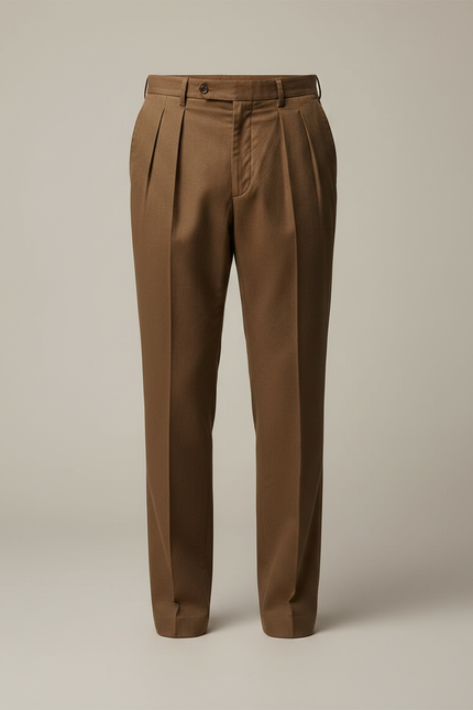 Pantalon Marron Plissé Ample Décontracté Homme - Laine - vue 3