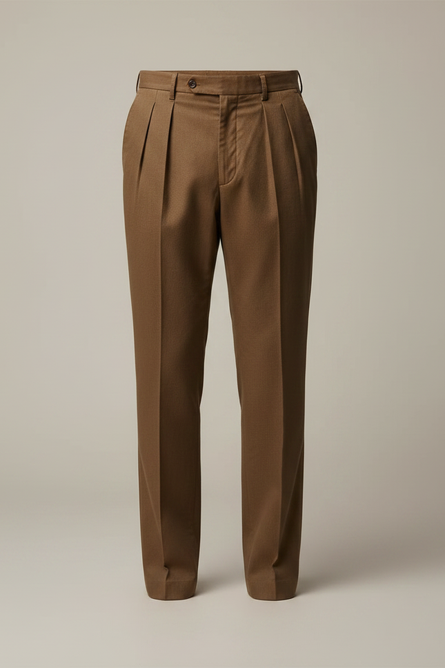 Pantalon Marron Plissé Ample Décontracté Homme - Laine - vue 3