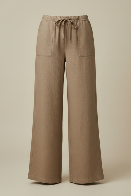 Pantalon Marron Ample Lin Coton Décontracté Femme - vue 3