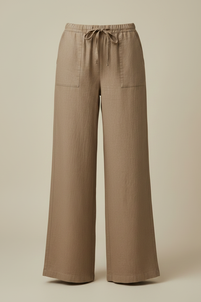 Pantalon Marron Ample Lin Coton Décontracté Femme - vue 3