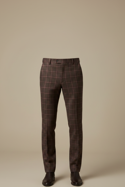 Pantalon Marron Carreaux Homme Slim Chic Élégant - Tweed - vue 3