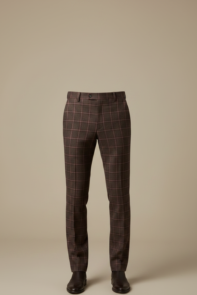 Pantalon Marron Carreaux Homme Slim Chic Élégant - Tweed - vue 3