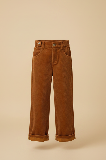 Pantalon Marron Côtelé Ample Droit Enfant - Cordé - vue 3