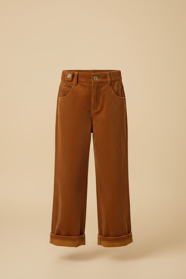 Pantalon Marron Côtelé Ample Droit Enfant - Cordé - vue 3