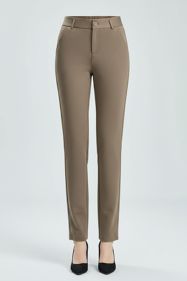 Pantalon Marron Taille Haute Slim Élégant Femme - Gabardine - vue 3