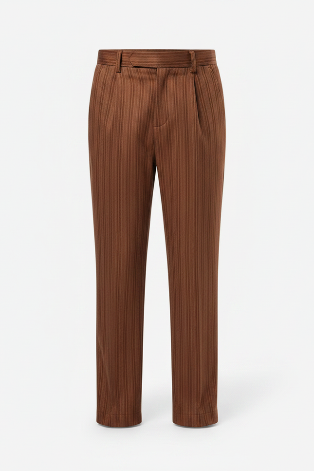 Pantalon Marron Plissé Rayé Enfant Élégant Décontracté - Polyester - vue 3