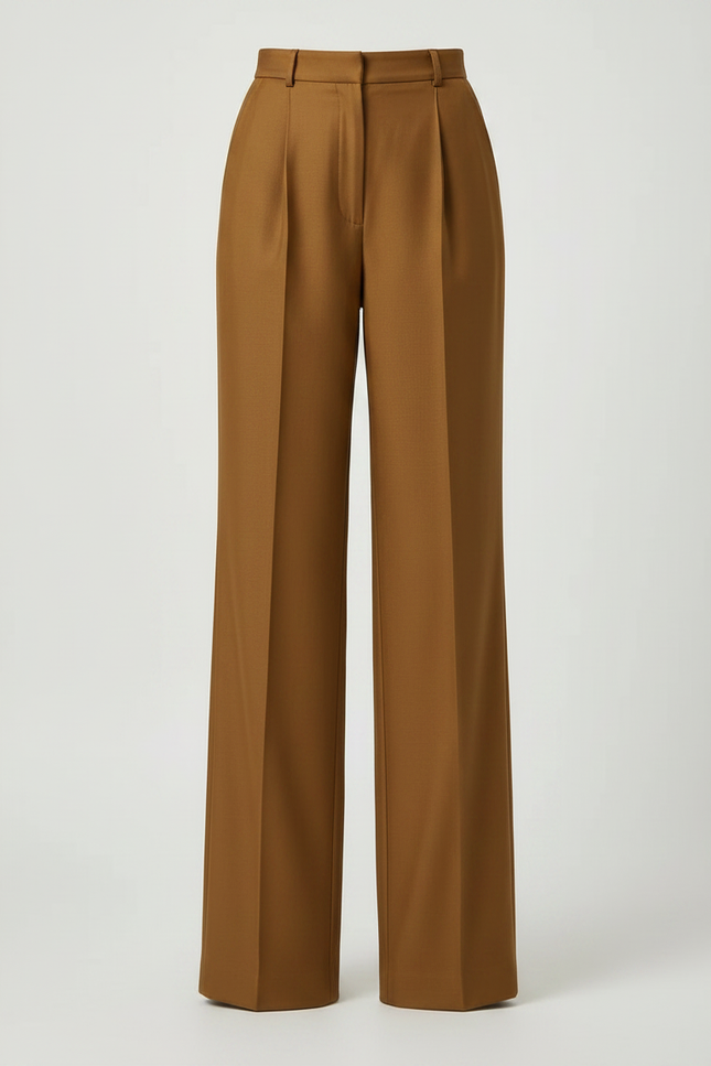 Pantalon Marron Droit Taille Haute Élégant Fluide - Viscose - vue 3