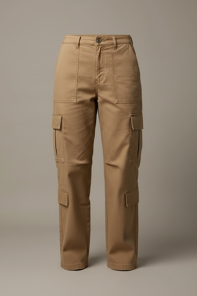 Pantalon Marron Cargo Ample Décontracté Multipoches Femme - Gabardine - vue 3