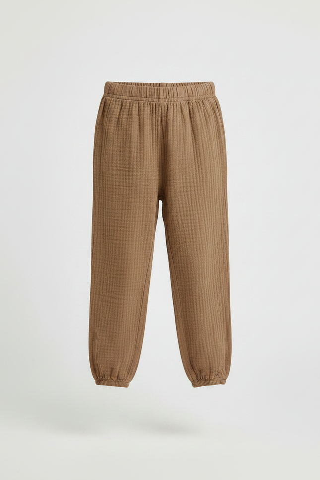 Pantalon Marron Ample Côtelé Élastique Confortable Enfant - Coton - vue 3