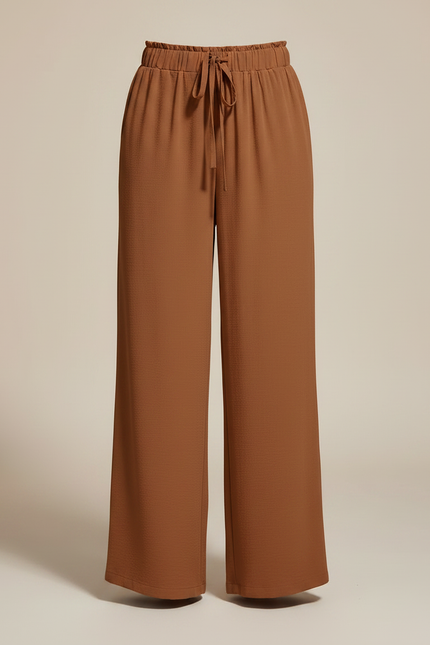 Pantalon Marron Fluide Ample Décontracté Cordon Femme - Viscose - vue 3