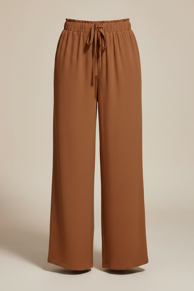 Pantalon Marron Fluide Ample Décontracté Cordon Femme - Viscose - vue 3