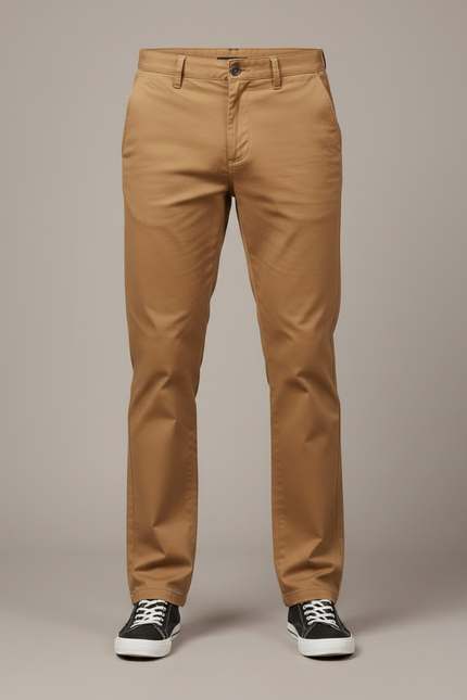 Pantalon Marron Homme Coton Slim Chino Décontracté Élégant - Kaki Gabardine - vue 3