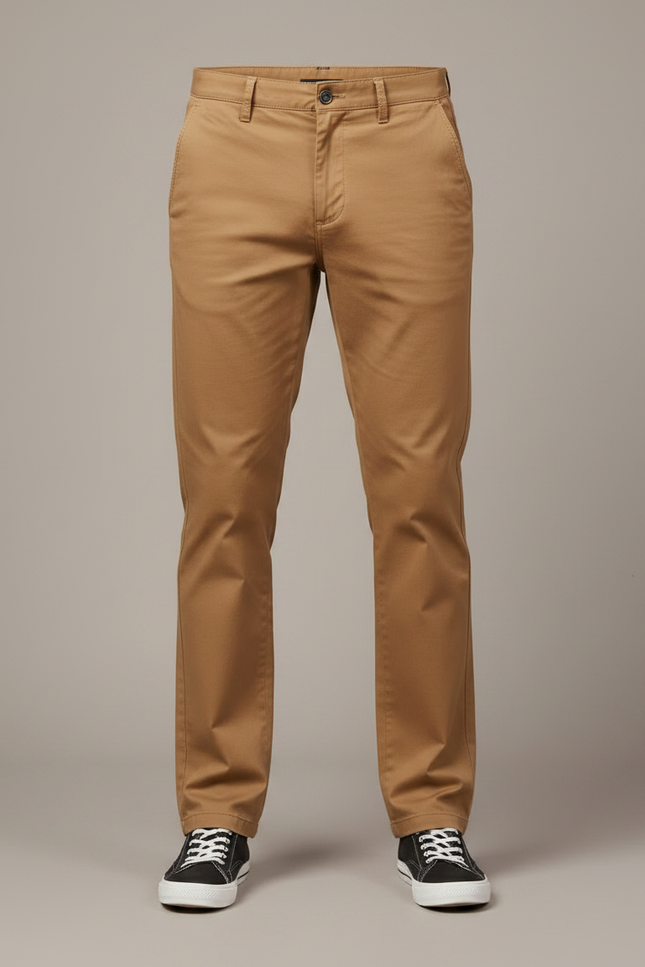Pantalon Marron Homme Coton Slim Chino Décontracté Élégant - Kaki Gabardine - vue 3