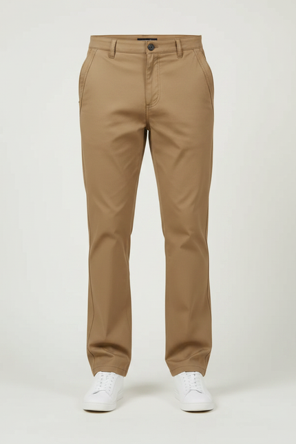 Pantalon Marron Homme Coton Droit Confortable Décontracté - Kaki Gabardine - vue 3