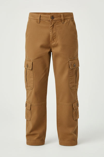 Pantalon Marron Cargo Coton Ample Multi-Poches Garçon - vue 3