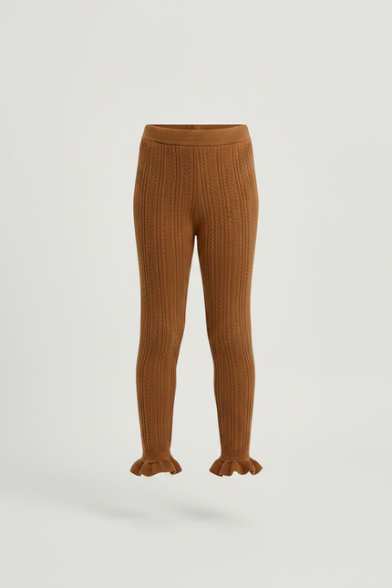 Pantalon Marron Tricoté Câblé Volants Fille Confortable - Maille - vue 3
