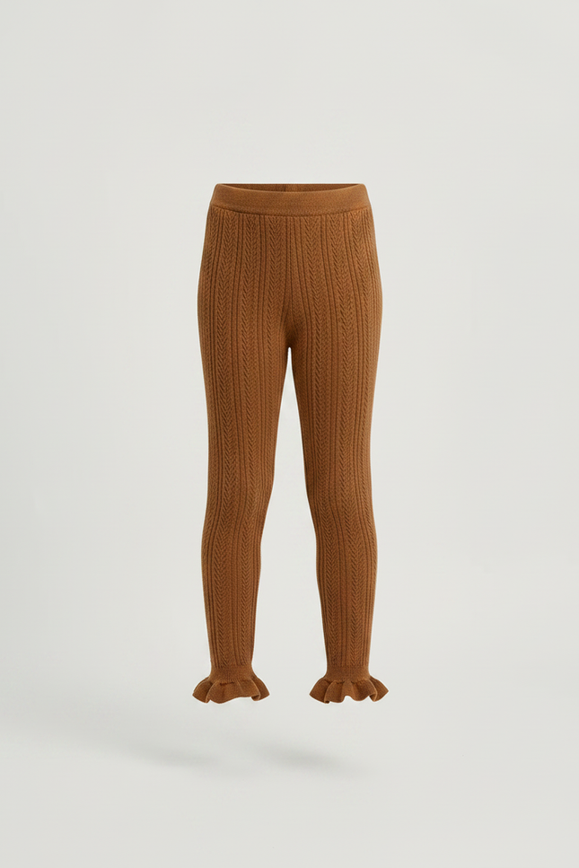 Pantalon Marron Tricoté Câblé Volants Fille Confortable - Maille - vue 3