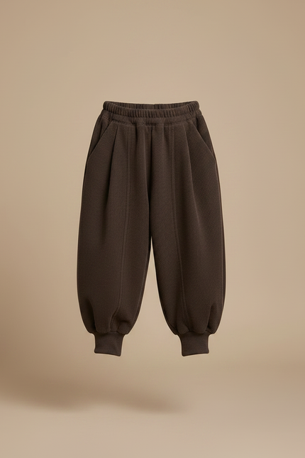 Pantalon Marron Côtelé Ample Élastiqué Enfant Hiver - Cordé - vue 3