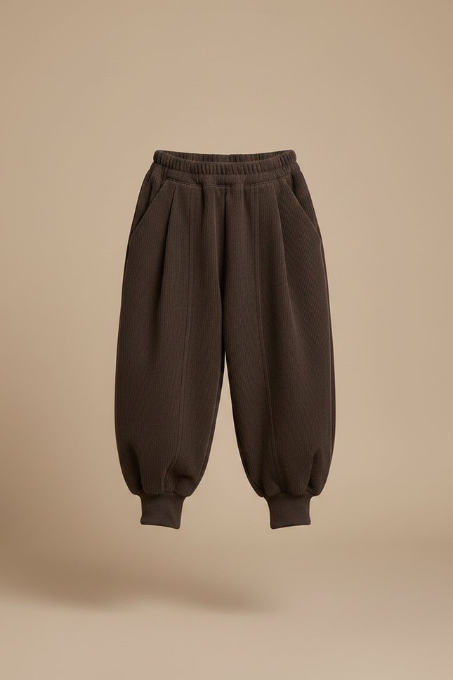 Pantalon Marron Côtelé Ample Élastiqué Enfant Hiver - Cordé - vue 3
