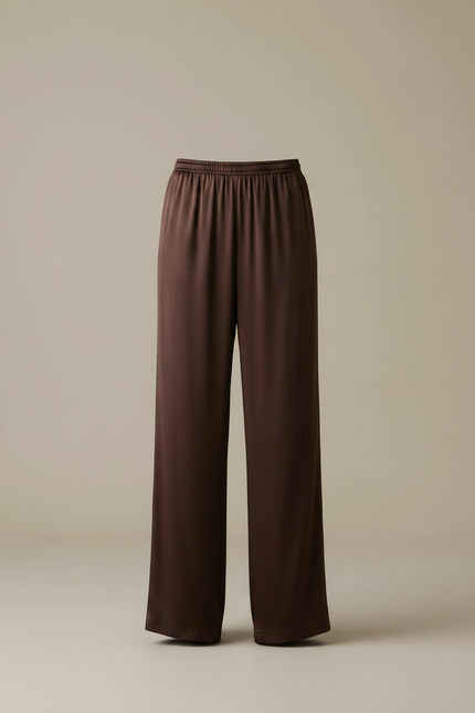 Pantalon Marron Satin Fluide Large Élégant Femme - vue 3