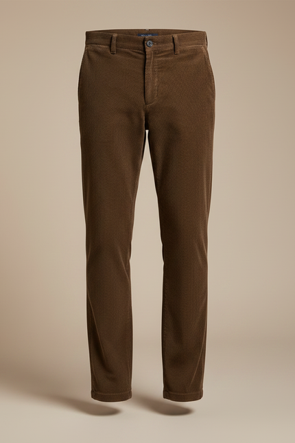 Pantalon Marron Côtelé Droit Classique Homme Confortable - Cordé - vue 3