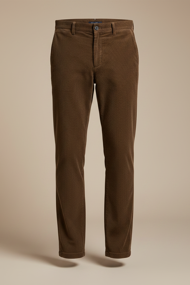 Pantalon Marron Côtelé Droit Classique Homme Confortable - Cordé - vue 3
