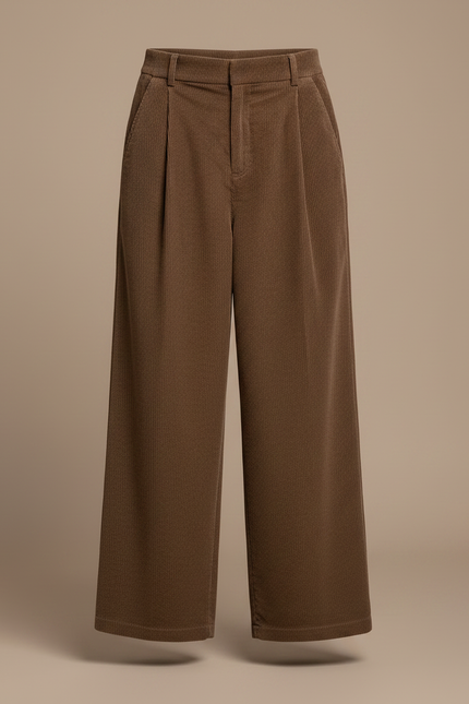 Pantalon Marron Côtelé Plissé Ample Décontracté - Cordé - vue 3
