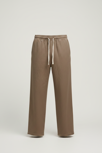 Pantalon Marron Lin Coton Ample Décontracté Droit Homme - Kaki - vue 3
