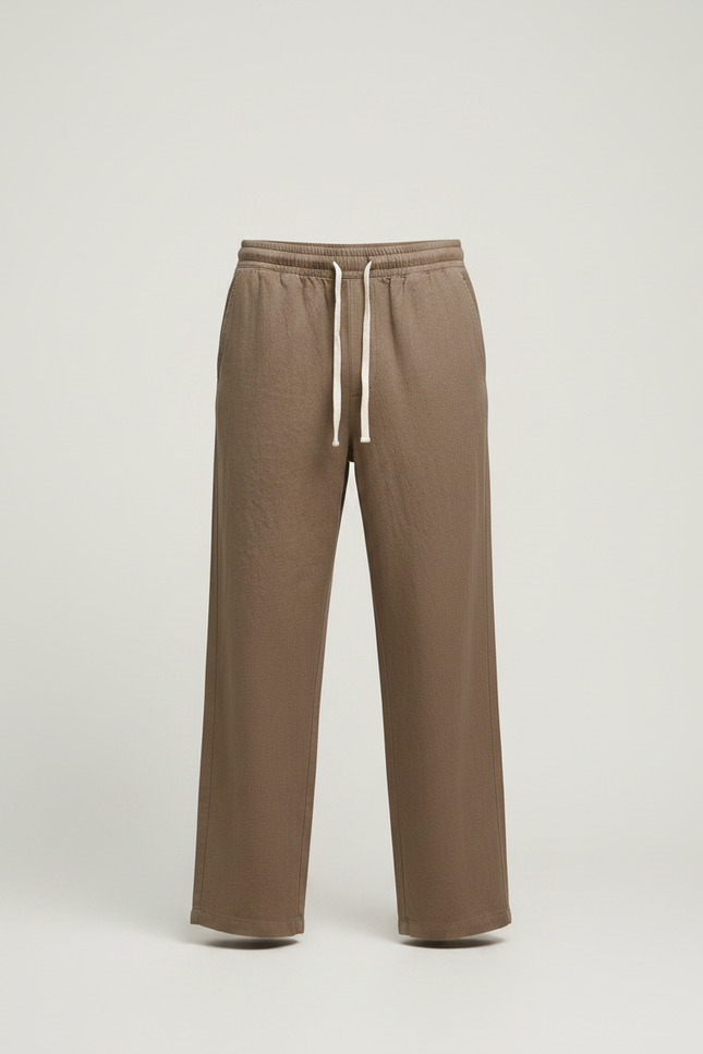 Pantalon Marron Lin Coton Ample Décontracté Droit Homme - Kaki - vue 3