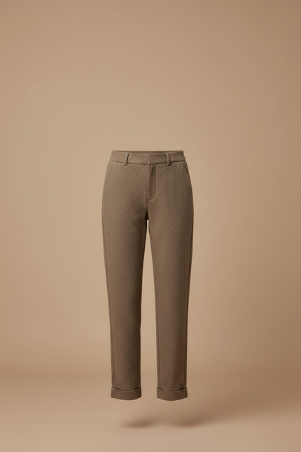 Pantalon Marron Laine Cigarette Motif Texturé Élégant - vue 3