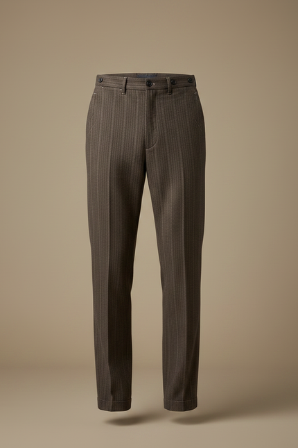 Pantalon Marron Rayé Droit Élégant Homme - Laine - vue 3