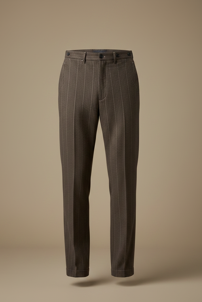 Pantalon Marron Rayé Droit Élégant Homme - Laine - vue 3