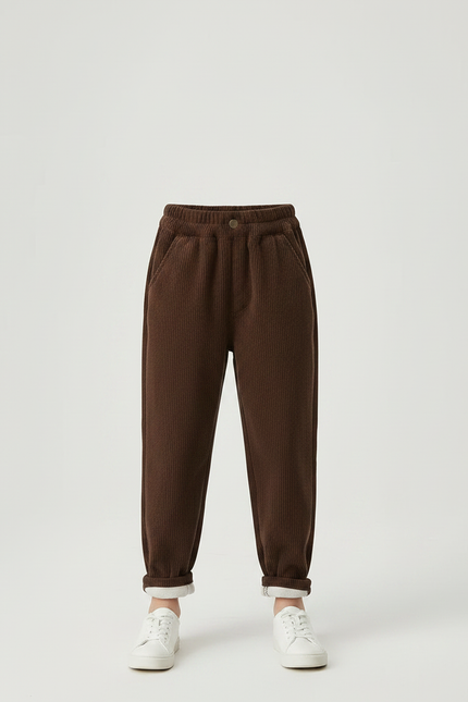 Pantalon Marron Côtelé Ample Épais Enfant - Cordé - vue 3