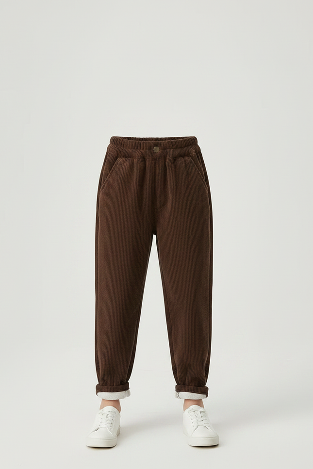 Pantalon Marron Côtelé Ample Épais Enfant - Cordé - vue 3
