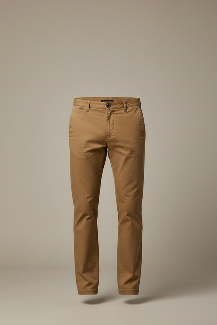 Pantalon Marron Chino Coton Droit Élégant Homme - vue 3