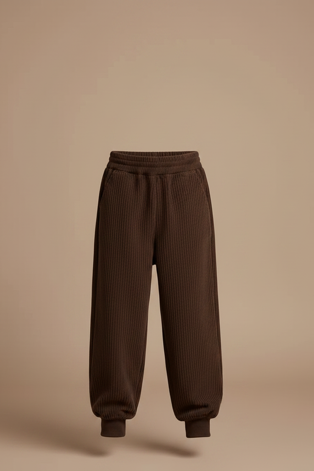 Pantalon Marron Côtelé Ample Élastique Enfant Confortable - Cordé - vue 3