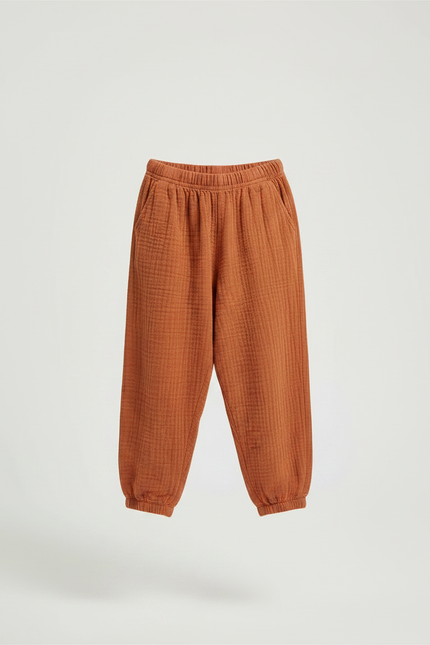 Pantalon Marron Coton Plissé Ample Enfant Respirant - vue 3
