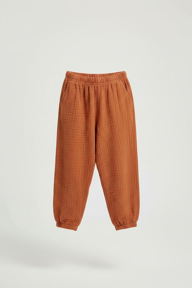 Pantalon Marron Coton Plissé Ample Enfant Respirant - vue 3