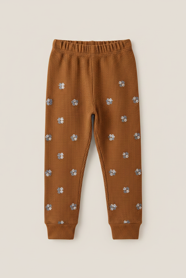 Pantalon Marron Fleuri Enfant Doux Confortable - Maille - vue 3