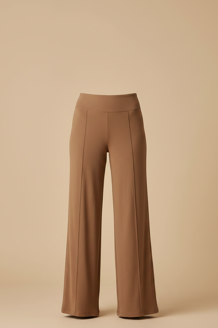 Pantalon Marron Droit Taille Haute Élastique Confortable - Maille - vue 3