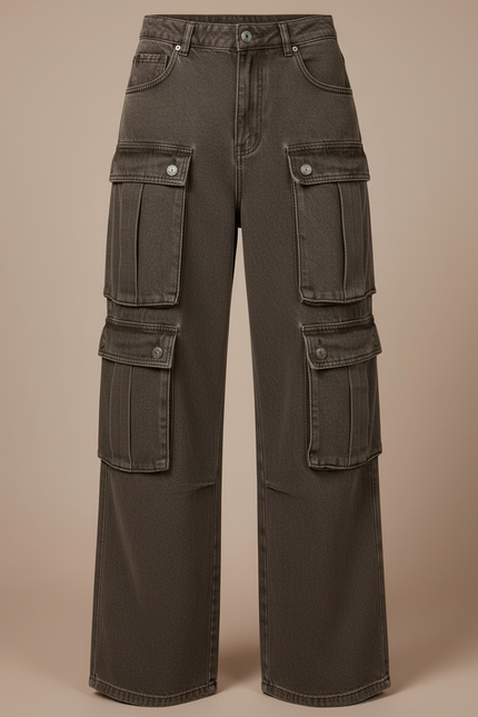 Pantalon Marron Cargo Vintage Délavé Ample Multi-Poches - Kaki Jean - vue 3