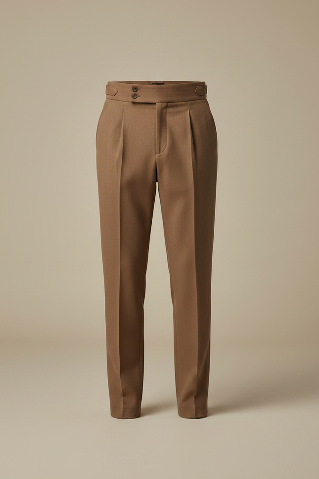 Pantalon Marron Homme Plissé Taille Haute Élégant - Gabardine - vue 3