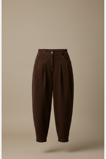 Pantalon Marron Côtelé Ample Plissé Décontracté Femme - Cordé - vue 3