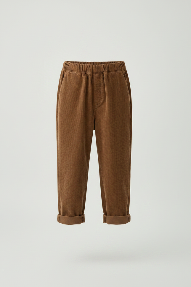 Pantalon Marron Ample Côtelé Enfant Décontracté Hiver - Cordé - vue 3