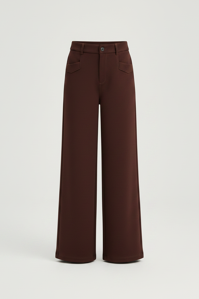 Pantalon Marron Ample Taille Haute Lisse Femme - Maille - vue 3