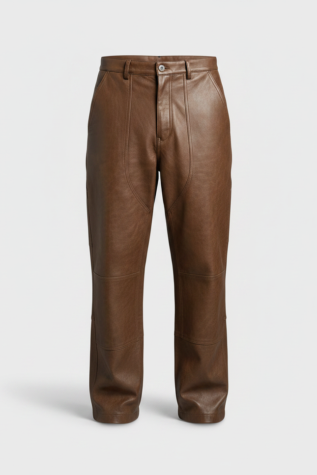 Pantalon Cuir Marron Vieilli - vue 3