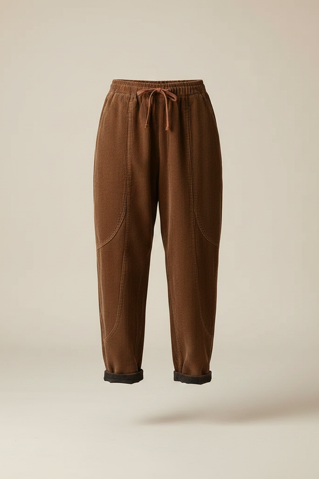 Pantalon Marron Côtelé Ample Décontracté Femme Hiver - Cordé - vue 3