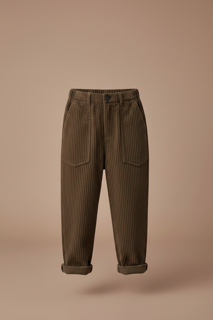 Pantalon Marron Côtelé Ample Décontracté Enfant Garçon - Cordé - vue 3
