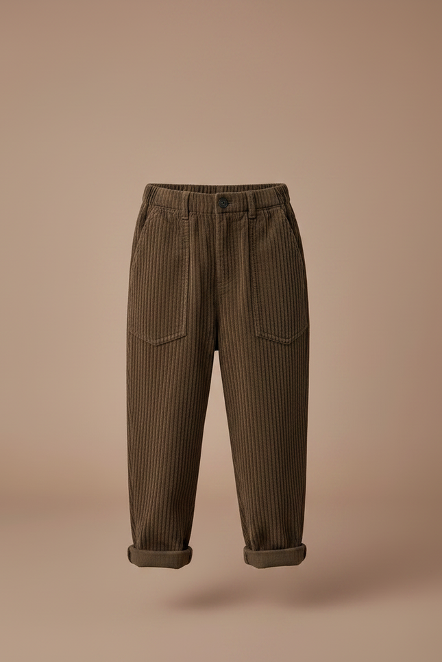 Pantalon Marron Côtelé Ample Décontracté Enfant Garçon - Cordé - vue 3