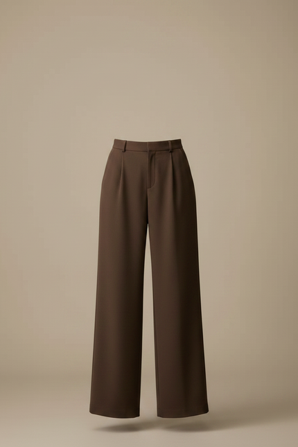 Pantalon Marron Ample Taille Haute Droit Élégant - Gabardine - vue 3